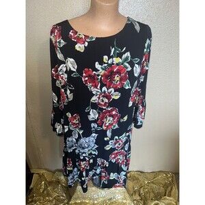 Connected Women's Printed Bell-Sleeve Drop-Waist Dress Size 18W